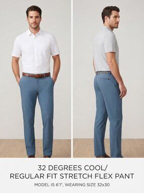 32° Cool Men's Blue Regular Fit Stretch Flex Elastic Waistband Pants 32x30 NEW